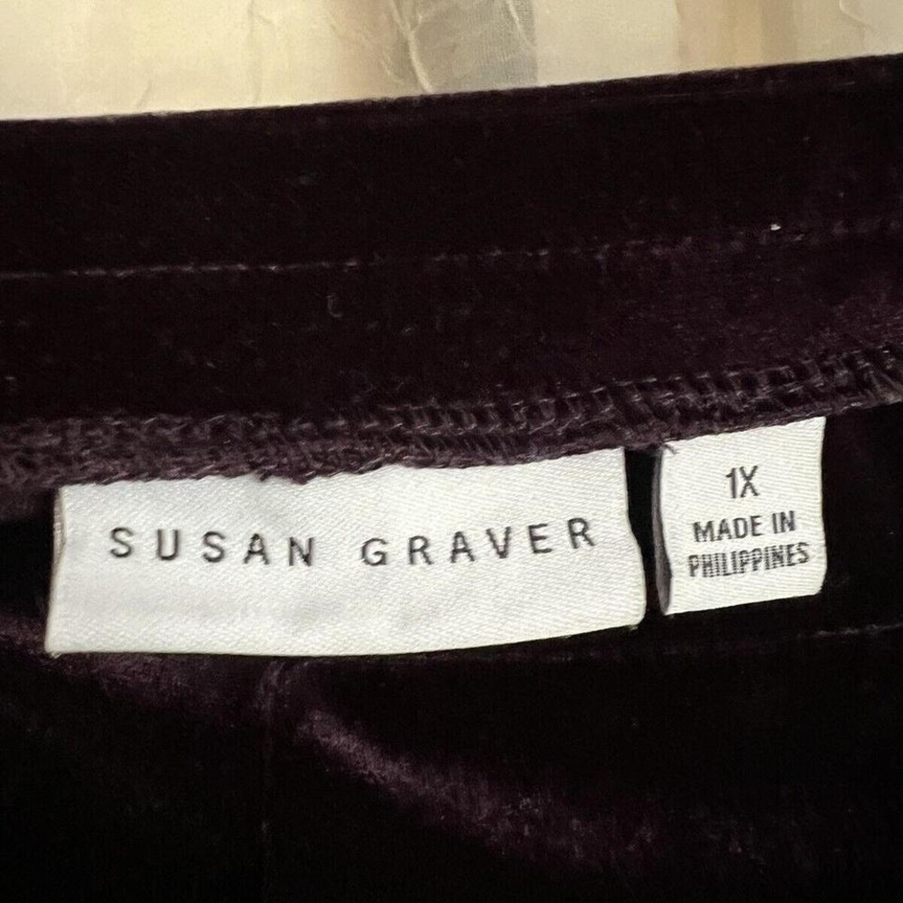 SUSAN GRAVER WOMENS PURPLE VELOUR PANTS STRETCH WAIST SIZE 1X - Picture 3 of 4